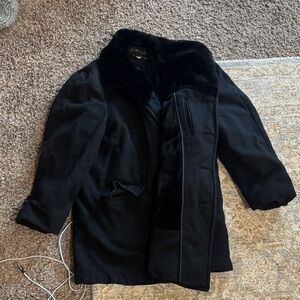 Stratojac Black Fur Collar and Lined Pea Coat size 42